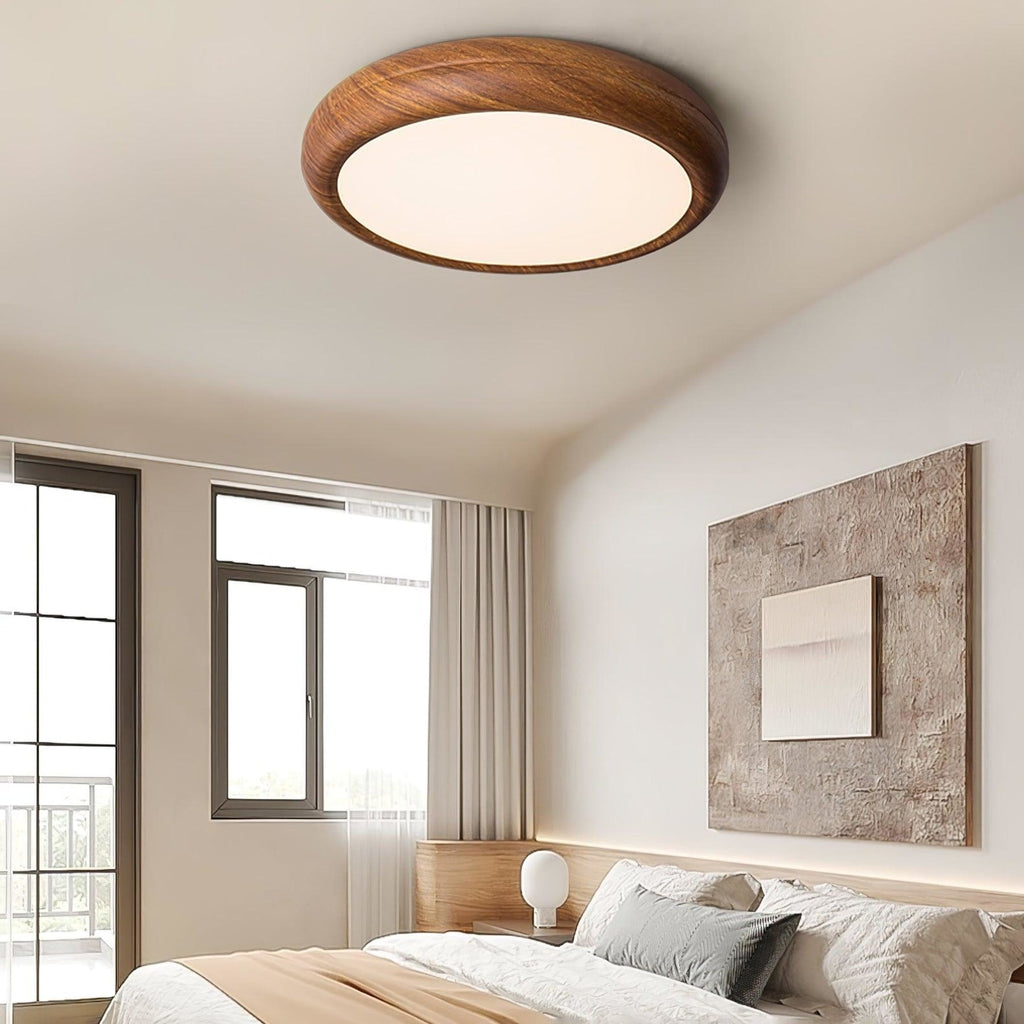 Scandinavian Walnut Wood Flush Mount Ceiling Light | 3 Colour Temperatures for Living Room 8