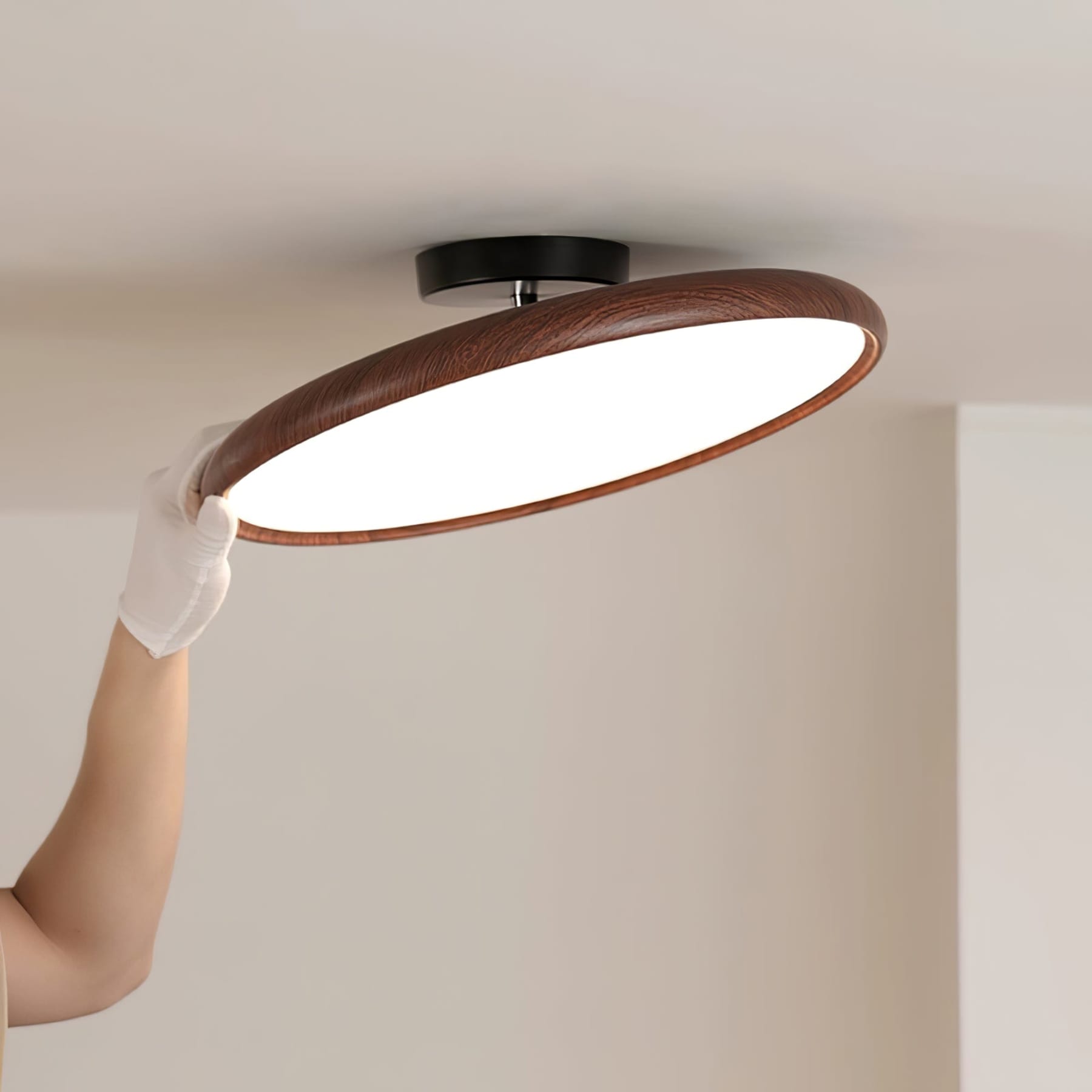 Scandinavian Wood-Effect Flush Mount Ceiling Light | Tri-Colour LED Fixture for Living Room, Bedroom, Hallway 3