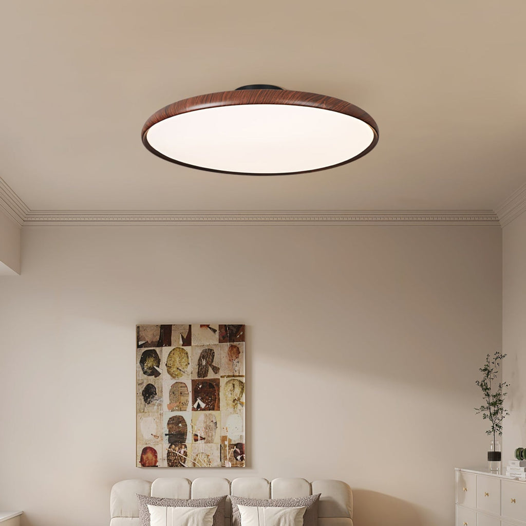 Scandinavian Wood-Effect Flush Mount Ceiling Light | Tri-Colour LED Fixture for Living Room, Bedroom, Hallway 4