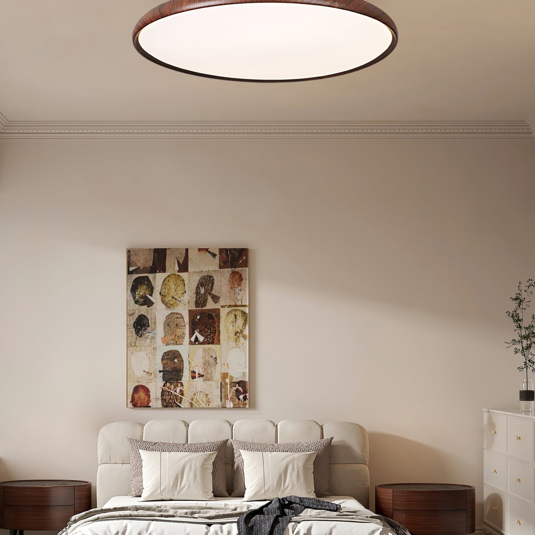 Scandinavian Wood-Effect Flush Mount Ceiling Light | Tri-Colour LED Fixture for Living Room, Bedroom, Hallway 8
