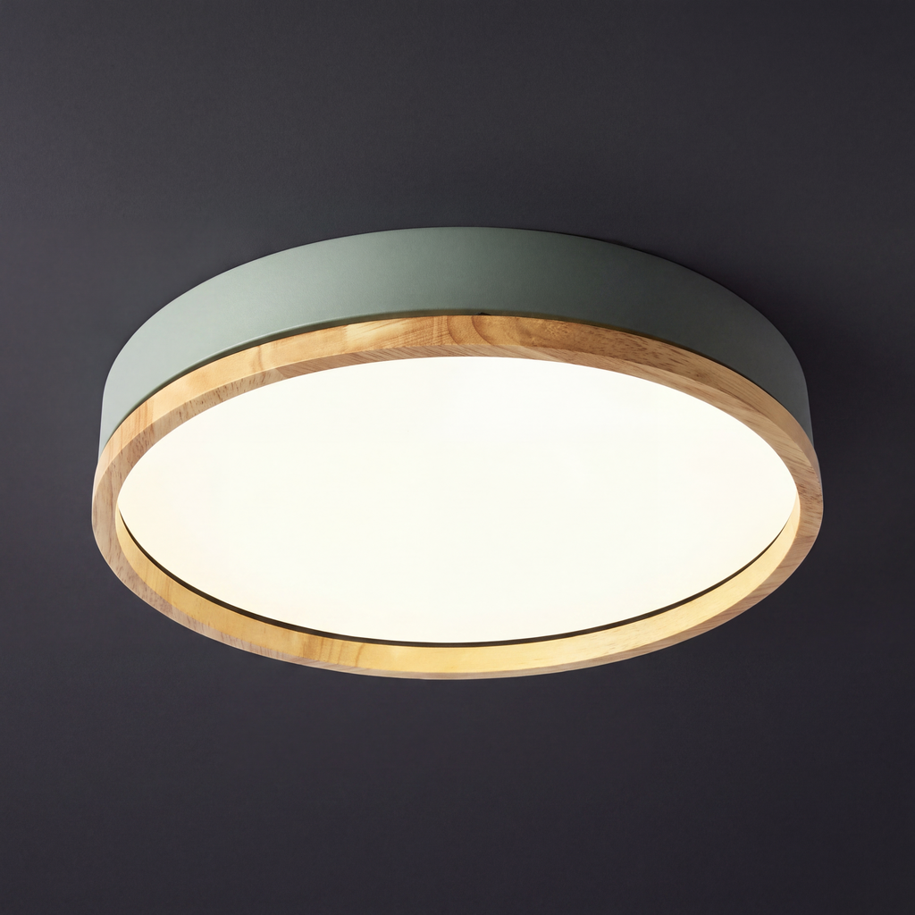 Scandinavian Wood Flush Mount Ceiling Light | Dimmable Remote Control for Living Room 0