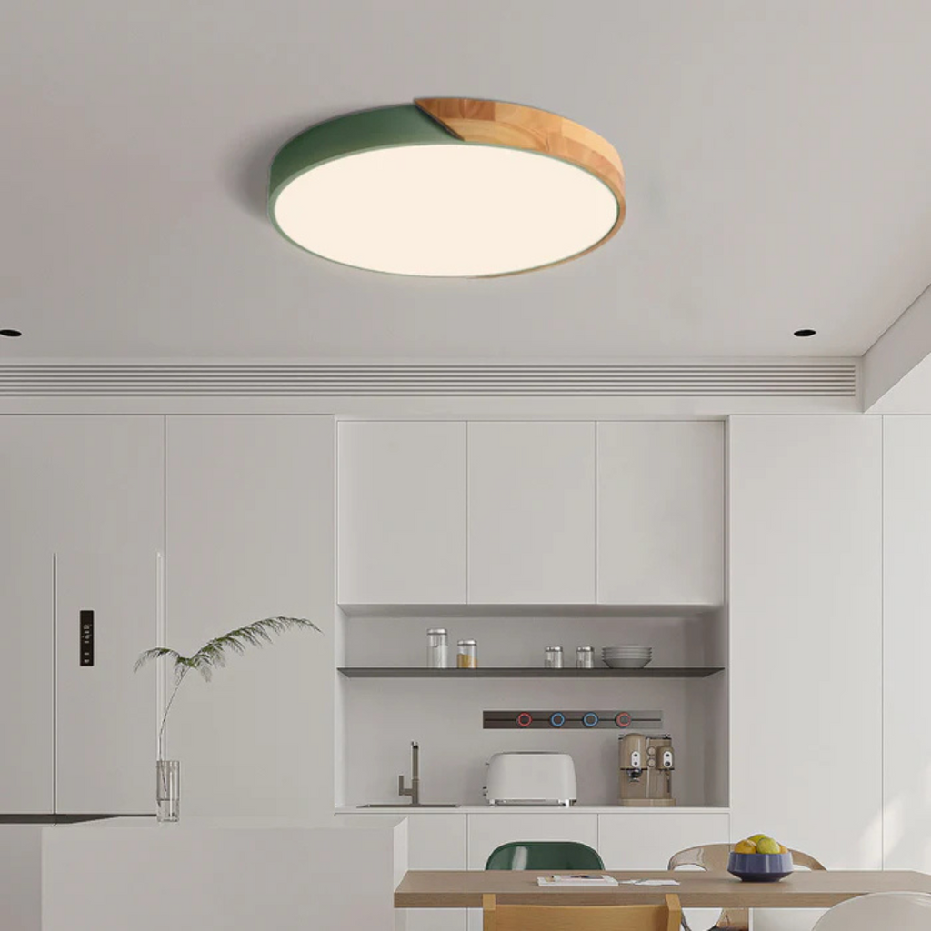 Scandinavian Wood Flush Mount Ceiling Light | LED Energy-Saving Fixture for Hallway 3