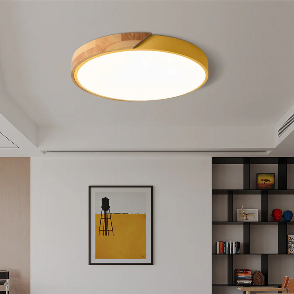 Scandinavian Wood Flush Mount Ceiling Light | LED Energy-Saving Fixture for Hallway 4