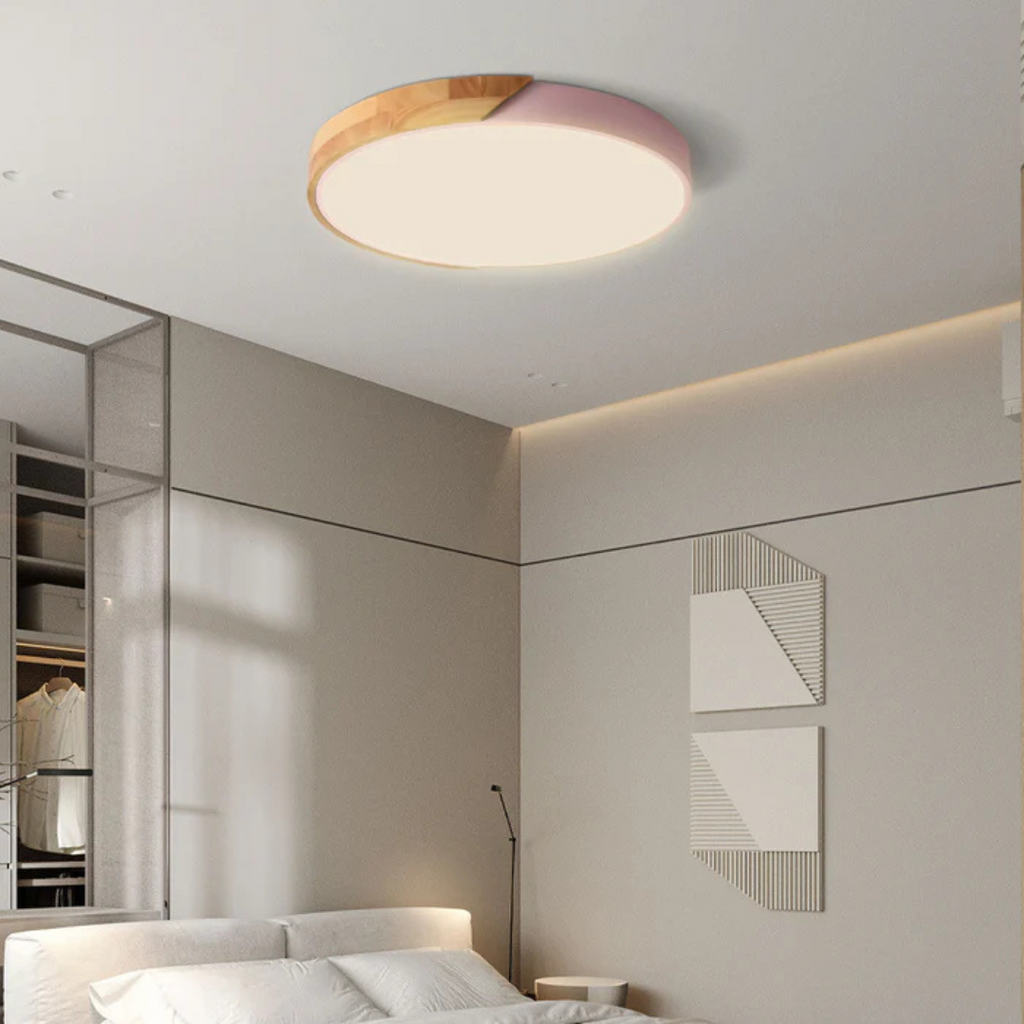 Scandinavian Wood Flush Mount Ceiling Light | LED Energy-Saving Fixture for Hallway 5