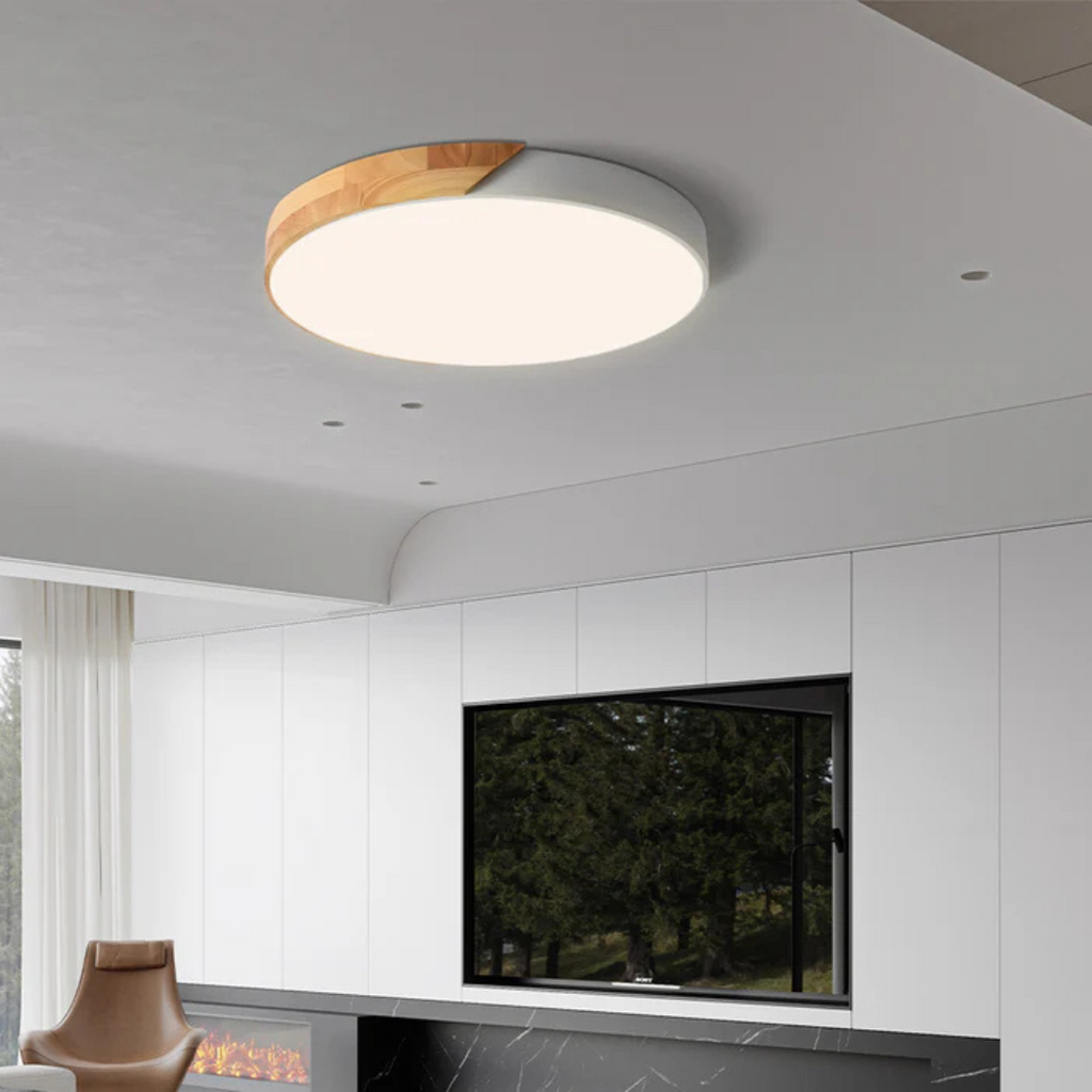 Scandinavian Wood Flush Mount Ceiling Light | LED Energy-Saving Fixture for Hallway 6