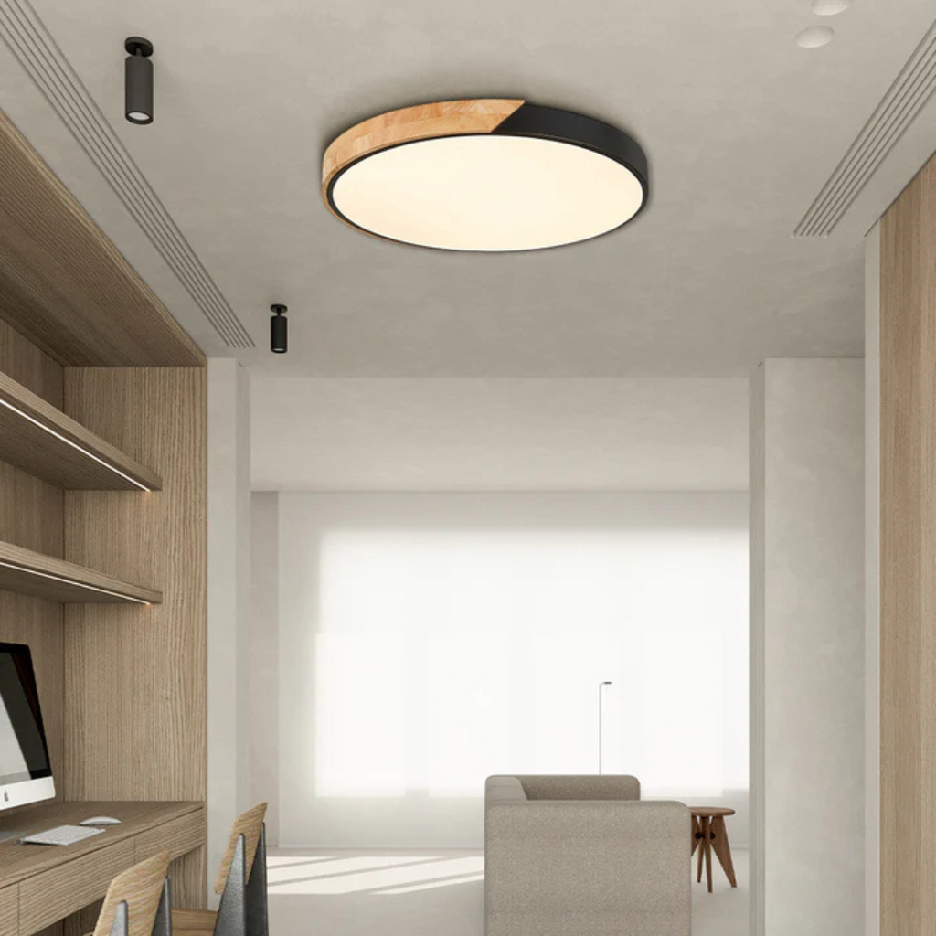 Scandinavian Wood Flush Mount Ceiling Light | LED Energy-Saving Fixture for Hallway 7
