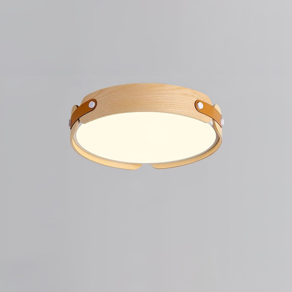 Scandinavian Wood Flush Mount Ceiling Light | Slim Profile Hardwired Fixture with Dimmable Three Color Options for Living Room 0