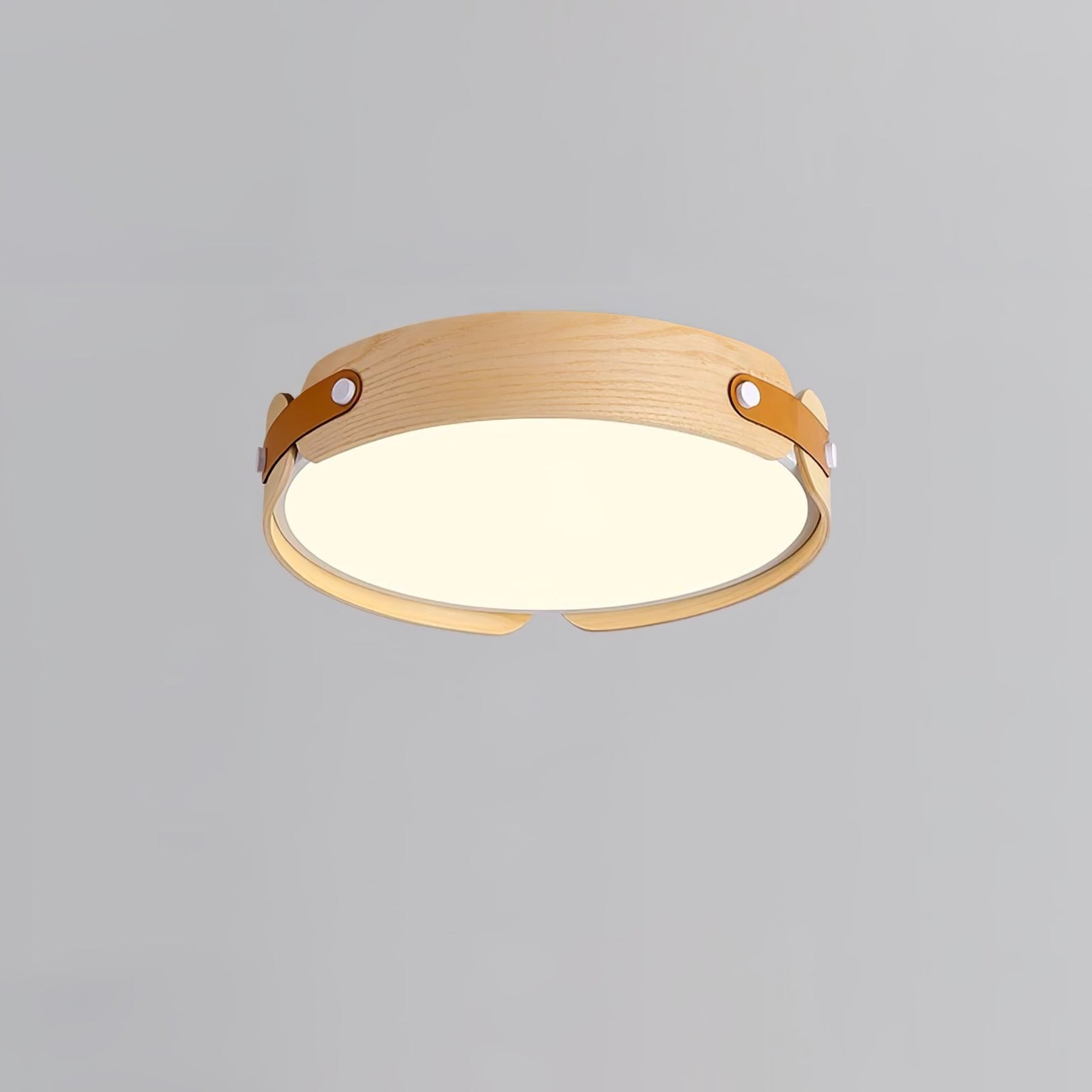 Scandinavian Wood Flush Mount Ceiling Light | Slim Profile Hardwired Fixture with Dimmable Three Color Options for Living Room 0