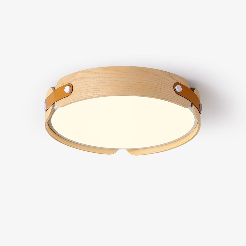 Scandinavian Wood Flush Mount Ceiling Light | Slim Profile Hardwired Fixture with Dimmable Three Color Options for Living Room 1