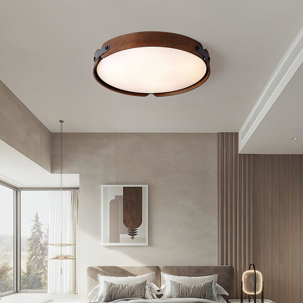 Scandinavian Wood Flush Mount Ceiling Light | Slim Profile Hardwired Fixture with Dimmable Three Color Options for Living Room 3