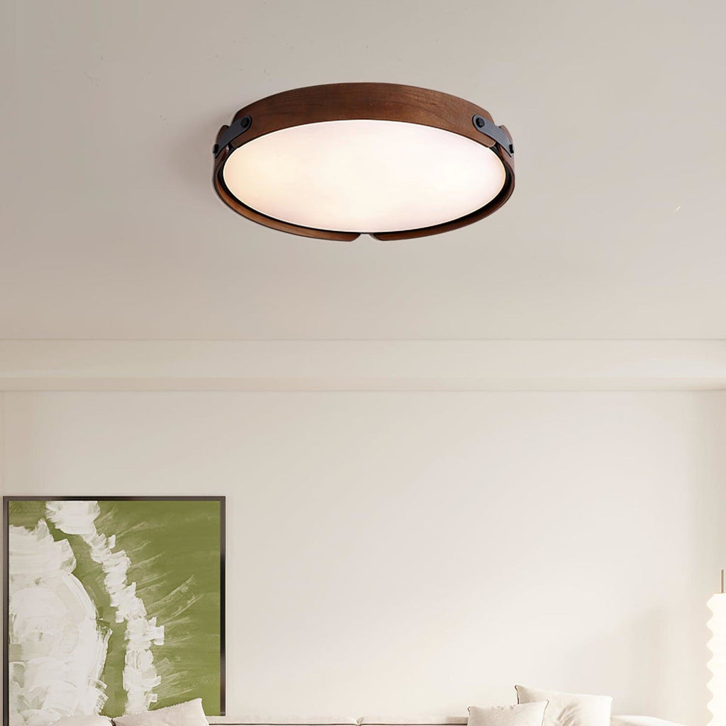 Scandinavian Wood Flush Mount Ceiling Light | Slim Profile Hardwired Fixture with Dimmable Three Color Options for Living Room 4