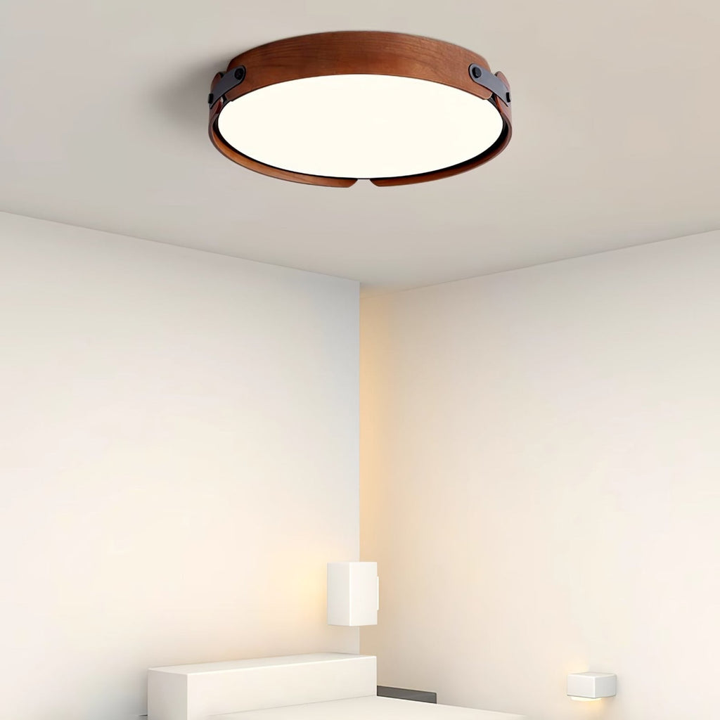 Scandinavian Wood Flush Mount Ceiling Light | Slim Profile Hardwired Fixture with Dimmable Three Color Options for Living Room 5