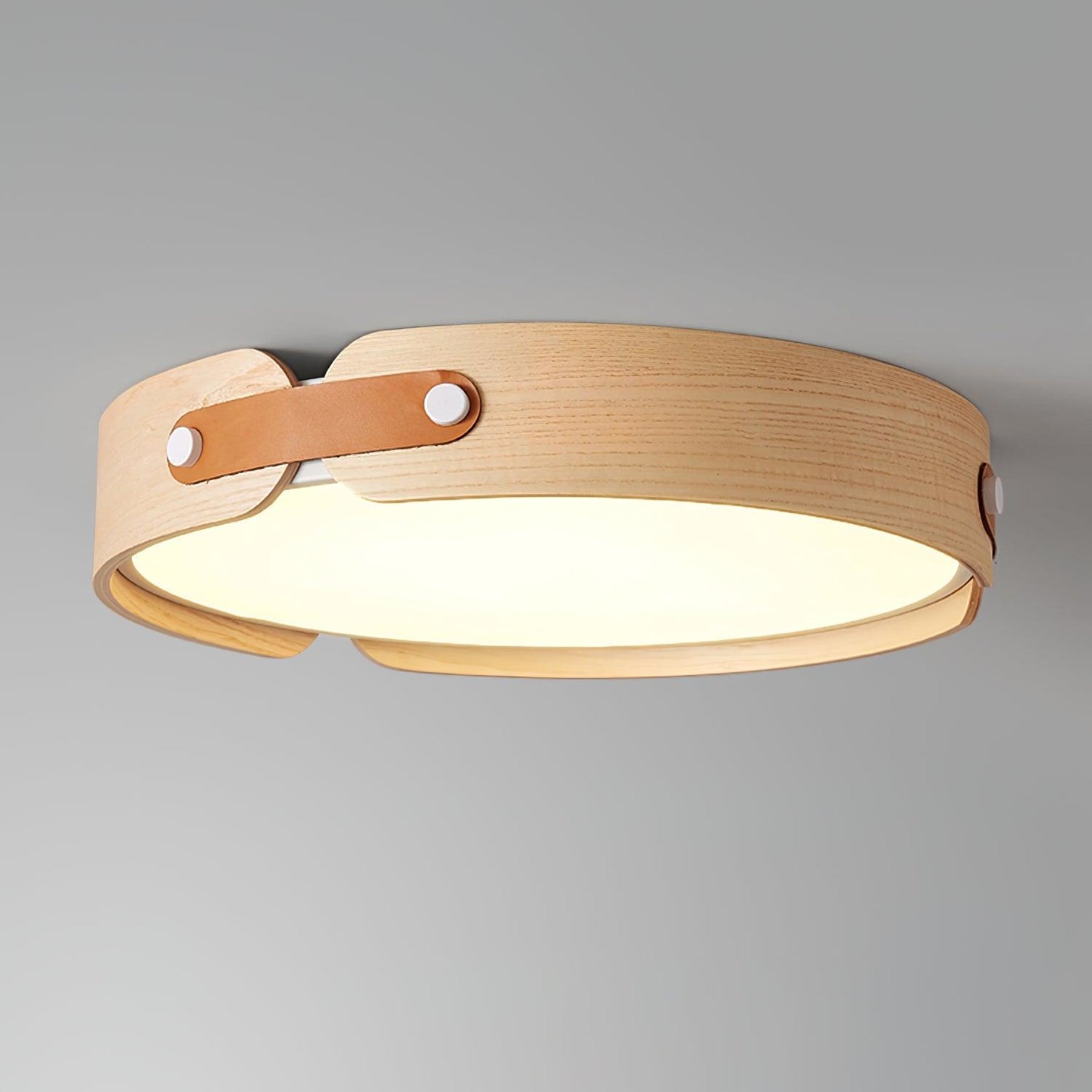 Scandinavian Wood Flush Mount Ceiling Light | Slim Profile Hardwired Fixture with Dimmable Three Color Options for Living Room 6