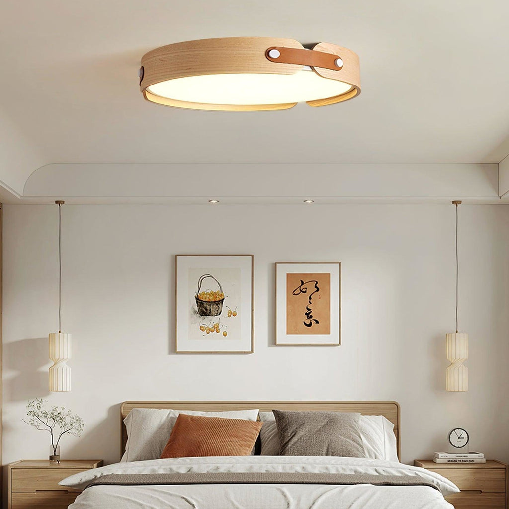 Scandinavian Wood Flush Mount Ceiling Light | Slim Profile Hardwired Fixture with Dimmable Three Color Options for Living Room 7