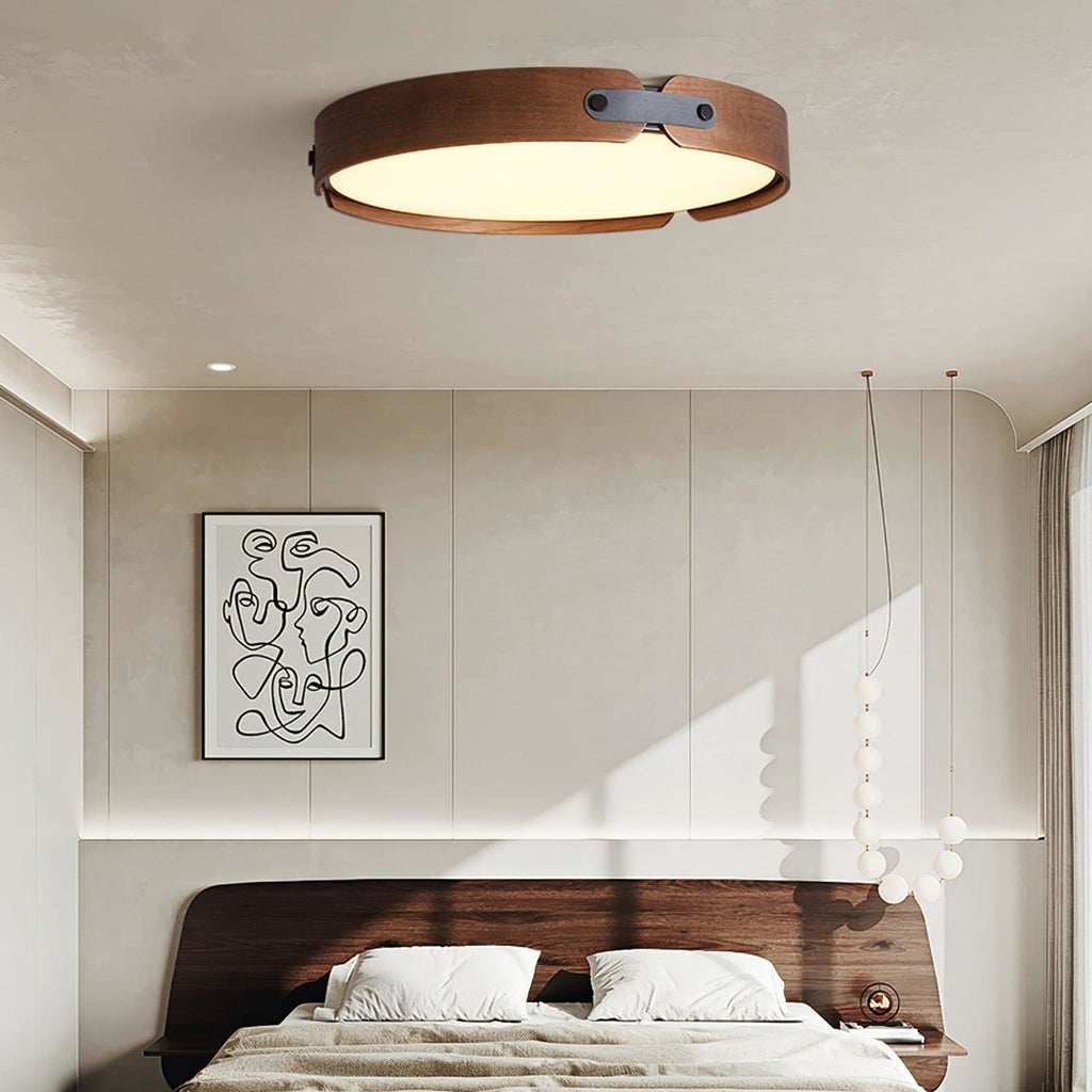 Scandinavian Wood Flush Mount Ceiling Light | Slim Profile Hardwired Fixture with Dimmable Three Color Options for Living Room 8