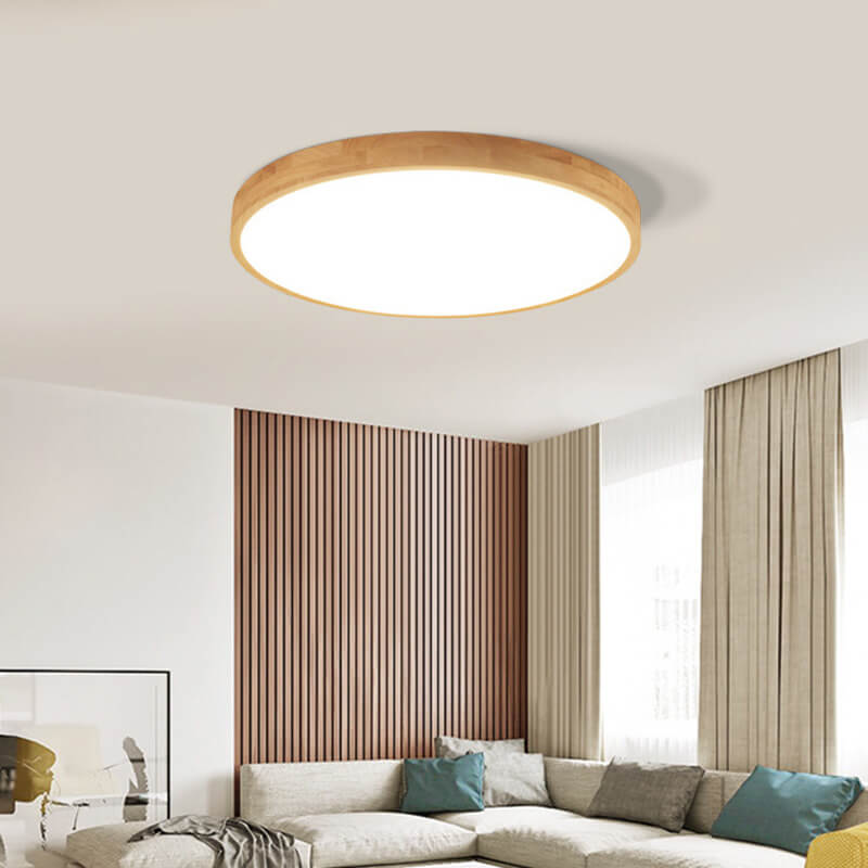 Scandinavian Wood LED Flush Mount Ceiling Light | Three-Colour Dimmable for Bedroom 1