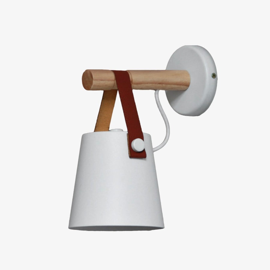 Scandinavian Wood Wall Sconce with Hanging Shade | E27 LED Downlight for Bedroom 0