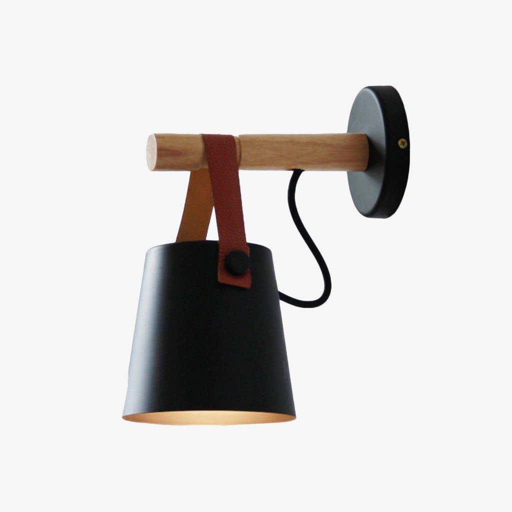 Scandinavian Wood Wall Sconce with Hanging Shade | E27 LED Downlight for Bedroom 1
