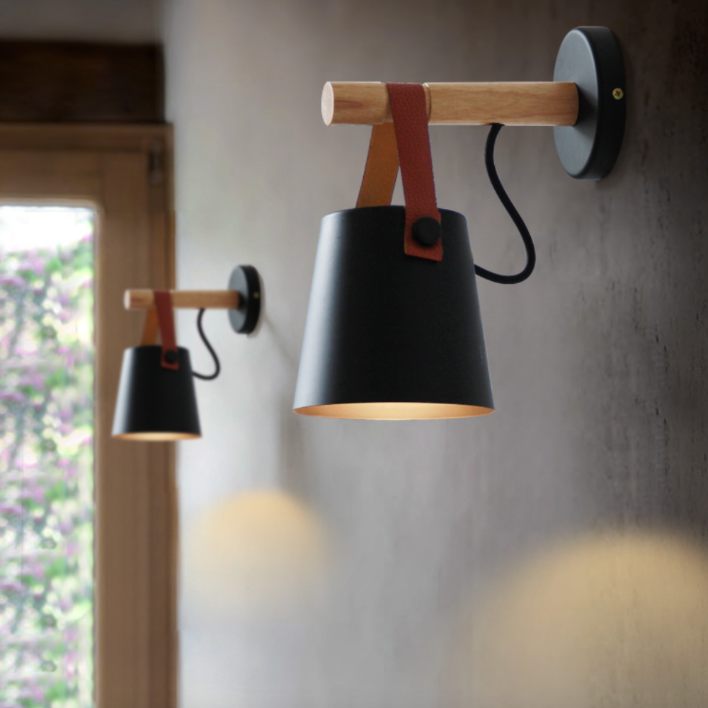 Scandinavian Wood Wall Sconce with Hanging Shade | E27 LED Downlight for Bedroom 2