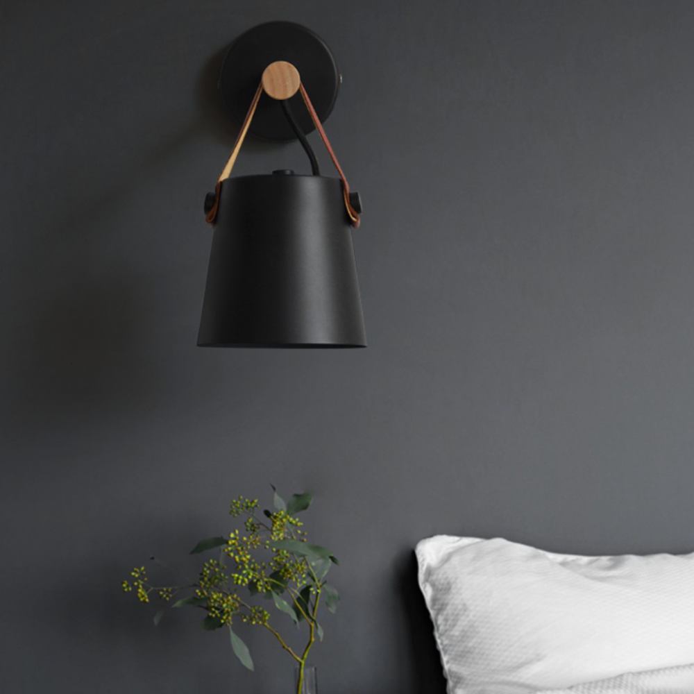 Scandinavian Wood Wall Sconce with Hanging Shade | E27 LED Downlight for Bedroom 3