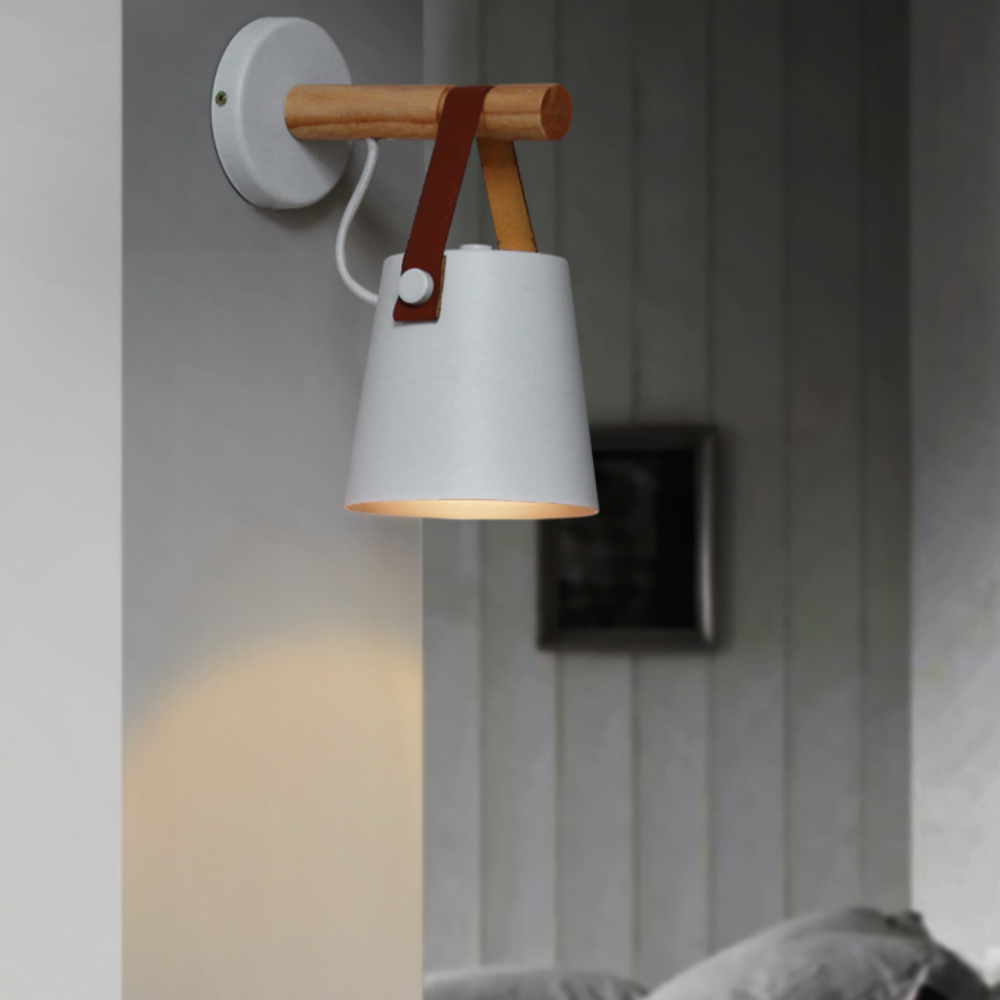 Scandinavian Wood Wall Sconce with Hanging Shade | E27 LED Downlight for Bedroom 5