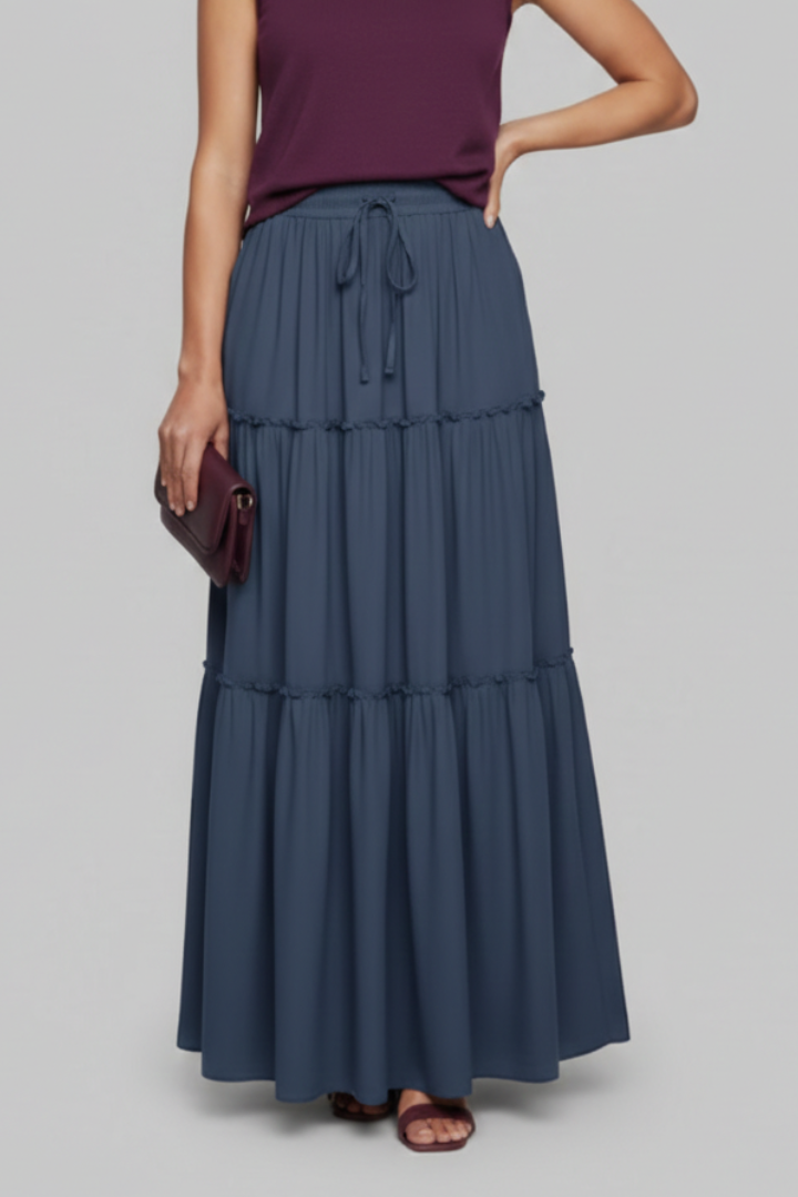 Selorah | Maxi Skirt with Elastic Waist and Tiered Panels