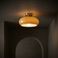 Vintage Amber Glass Flush Mount Ceiling Light with Brass Canopy | E27 Bulb Included for Living Room 0