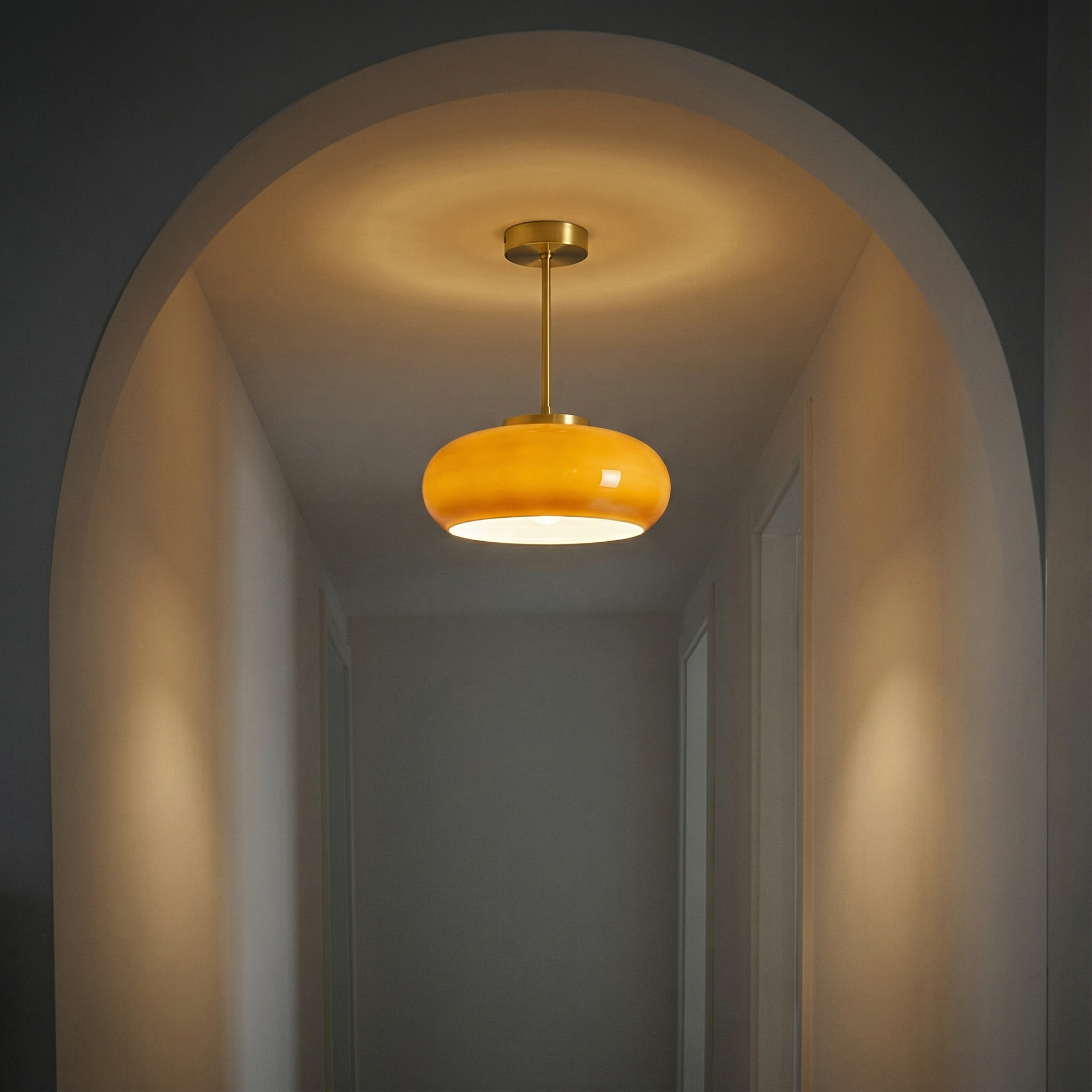 Vintage Amber Glass Flush Mount Ceiling Light with Brass Canopy | E27 Bulb Included for Living Room 1