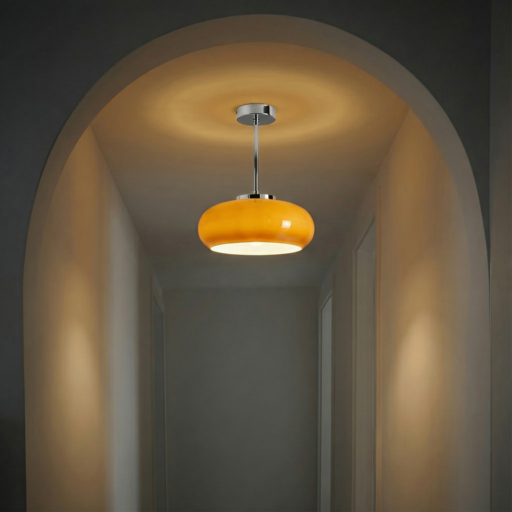 Vintage Amber Glass Flush Mount Ceiling Light with Brass Canopy | E27 Bulb Included for Living Room 3