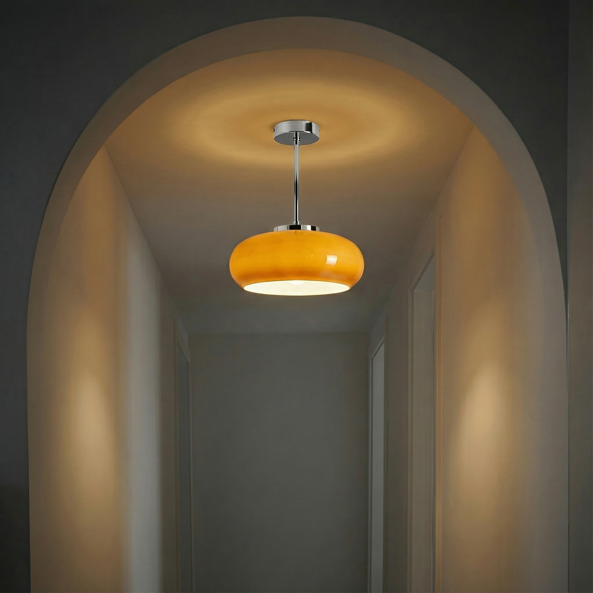 Vintage Amber Glass Flush Mount Ceiling Light with Brass Canopy | E27 Bulb Included for Living Room 3