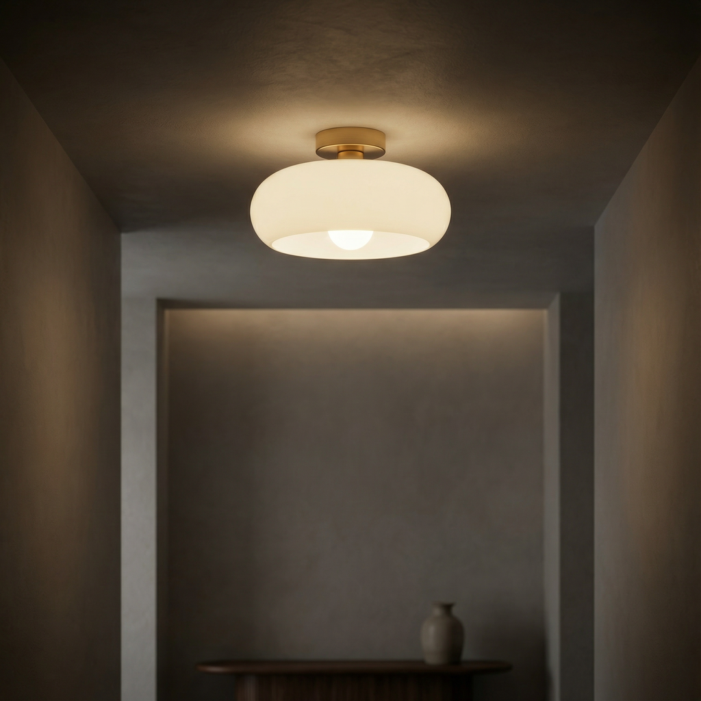 Vintage Amber Glass Flush Mount Ceiling Light with Brass Canopy | E27 Bulb Included for Living Room 4