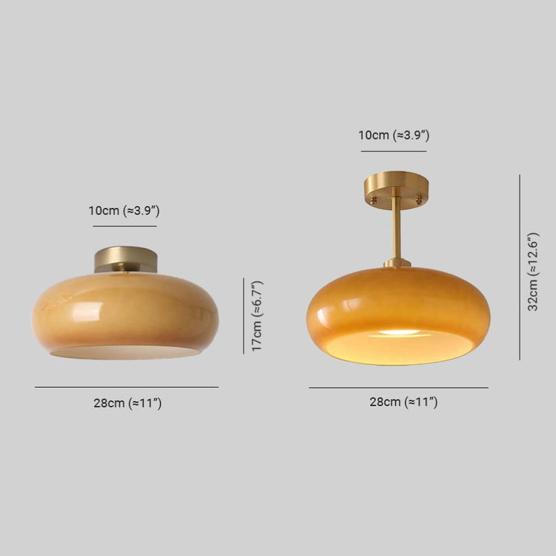 Vintage Amber Glass Flush Mount Ceiling Light with Brass Canopy | E27 Bulb Included for Living Room 8