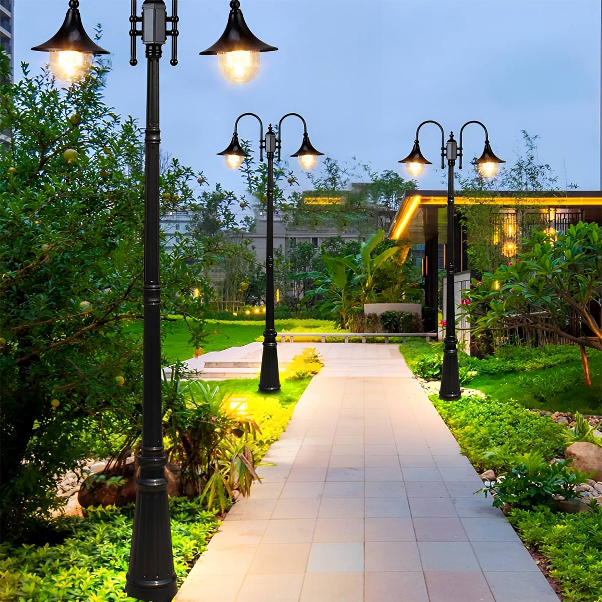 Vintage Black Die-Cast Aluminium Outdoor Pole Light | Waterproof LED Garden Lighting for Pathways 7