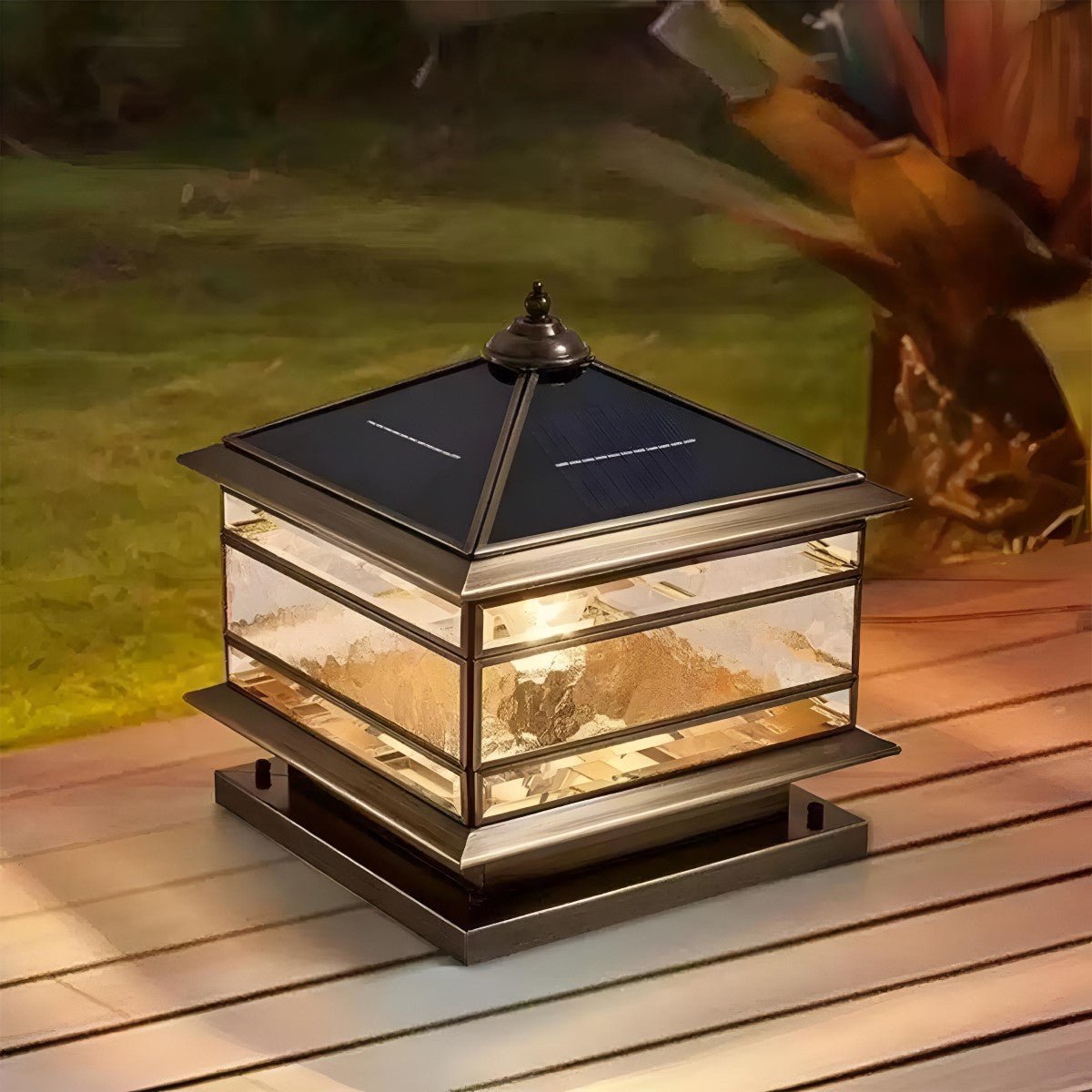 Vintage Copper Outdoor Post Lamp | IP65 Waterproof Solar Light for Garden 3