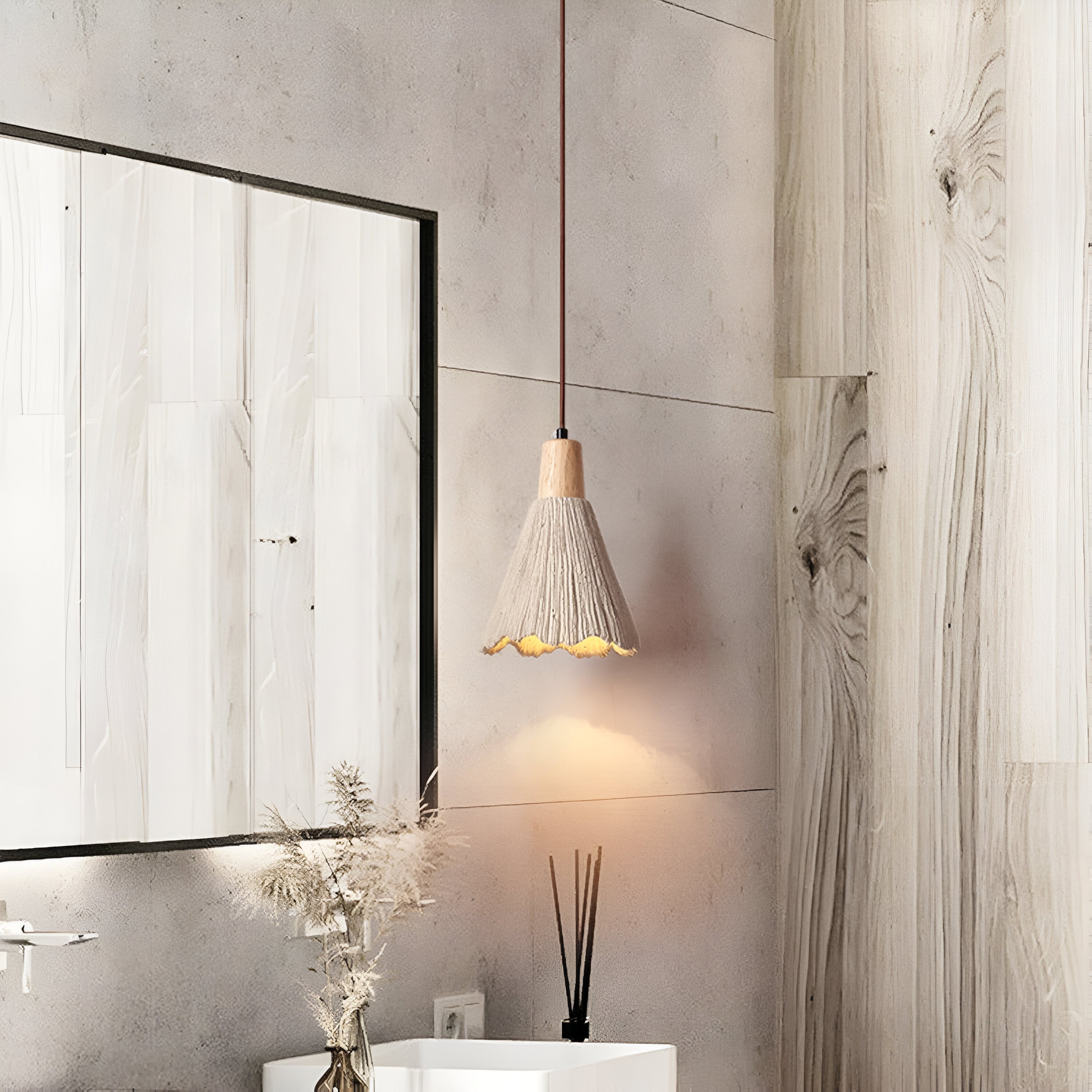 Wabi-Sabi Cement Pendant Light with PVC Shade | E27 LED Compatible for Dining Room 7