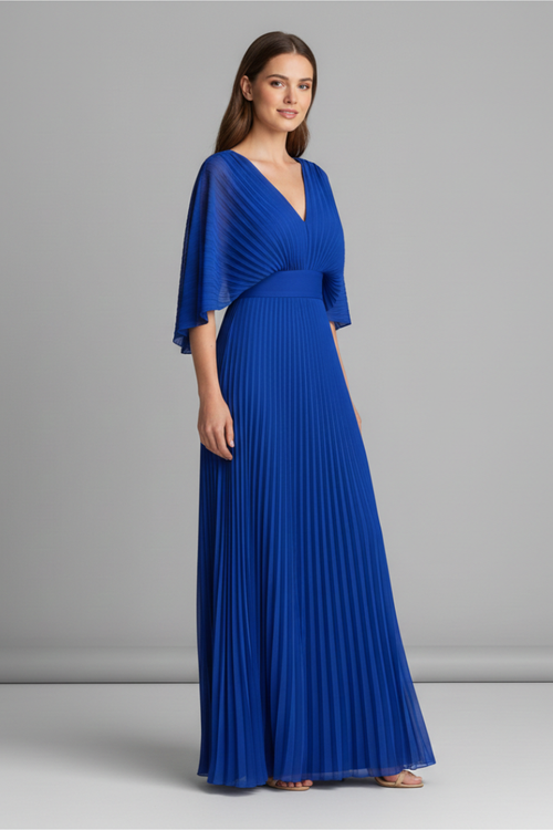 Calantha | Formal V-Neckline Pleated Maxi Dress