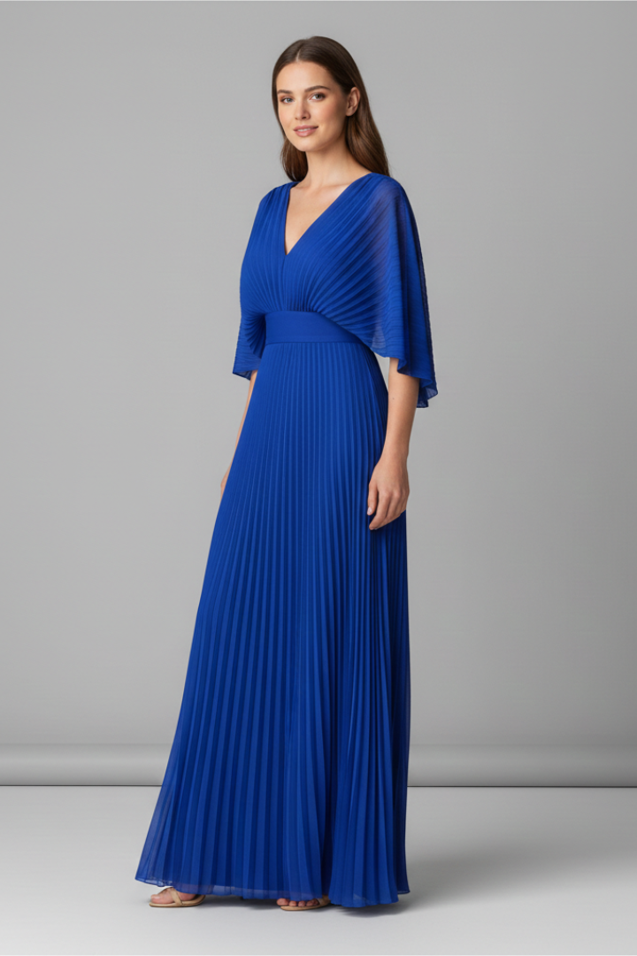 Calantha | Formal V-Neckline Pleated Maxi Dress