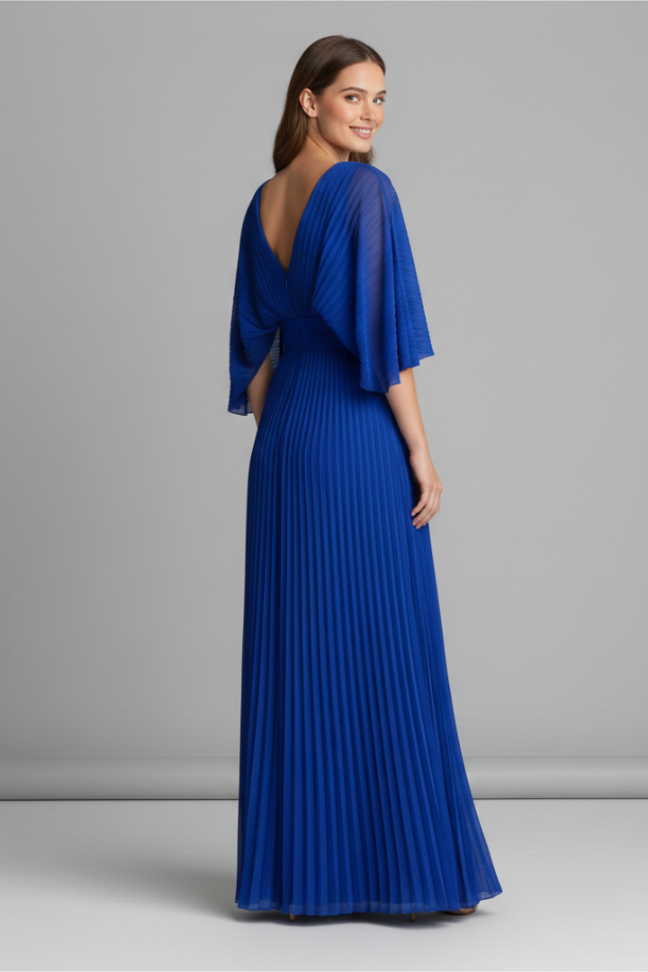 Calantha | Formal V-Neckline Pleated Maxi Dress