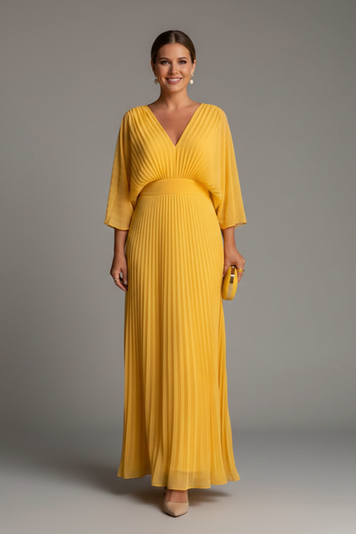 Calantha | Formal V-Neckline Pleated Maxi Dress