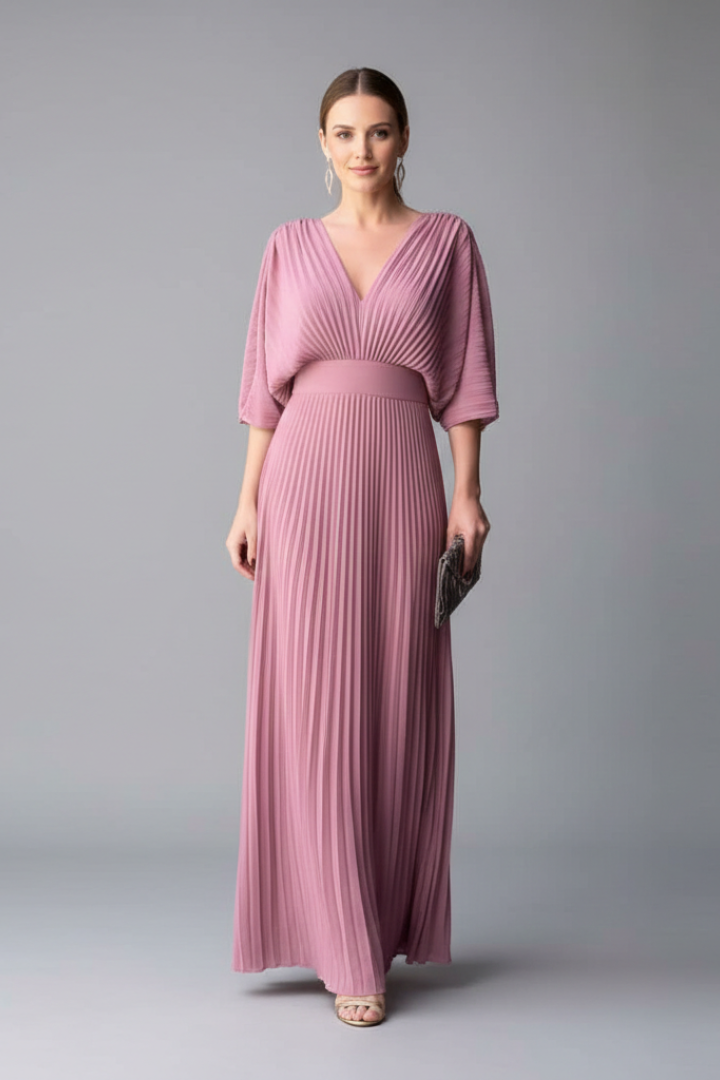 Calantha | Formal V-Neckline Pleated Maxi Dress