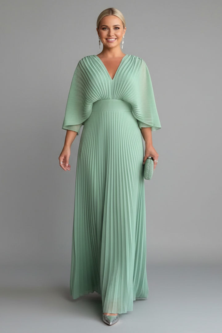 Calantha | Formal V-Neckline Pleated Maxi Dress
