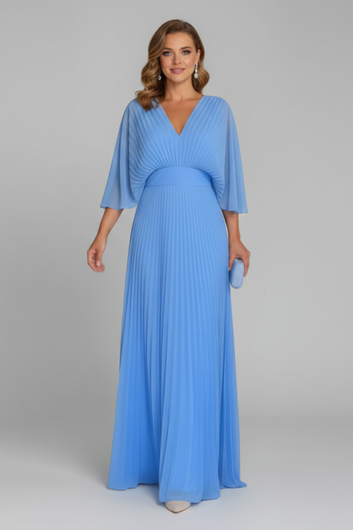 Calantha | Formal V-Neckline Pleated Maxi Dress