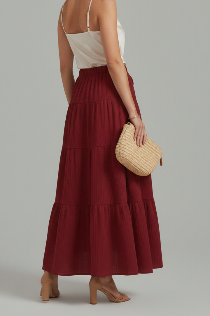 Caleigh | Fashion Stretchy Tiered Maxi Skirt with Elastic Waist