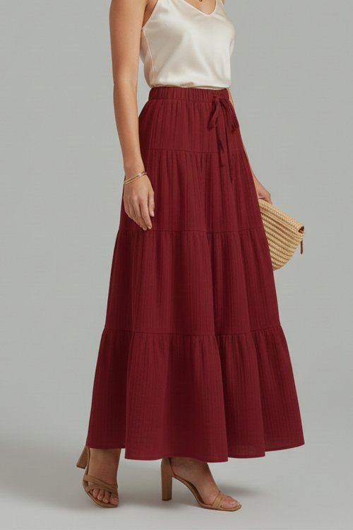 Caleigh | Fashion Stretchy Tiered Maxi Skirt with Elastic Waist