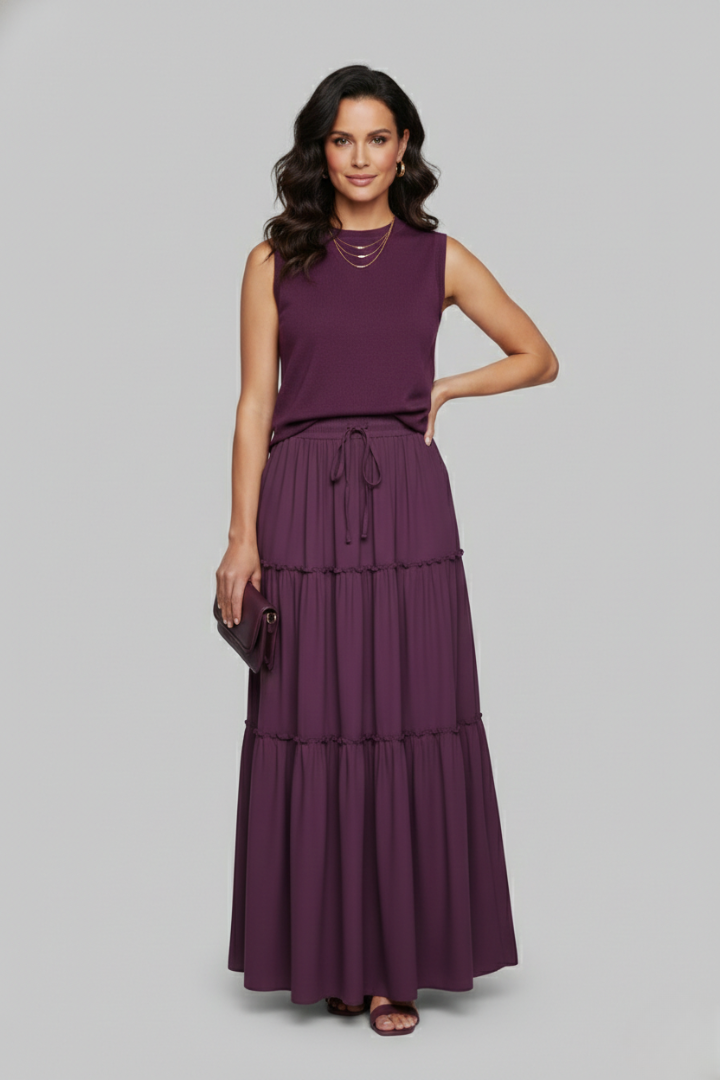 Selorah | Maxi Skirt with Elastic Waist and Tiered Panels