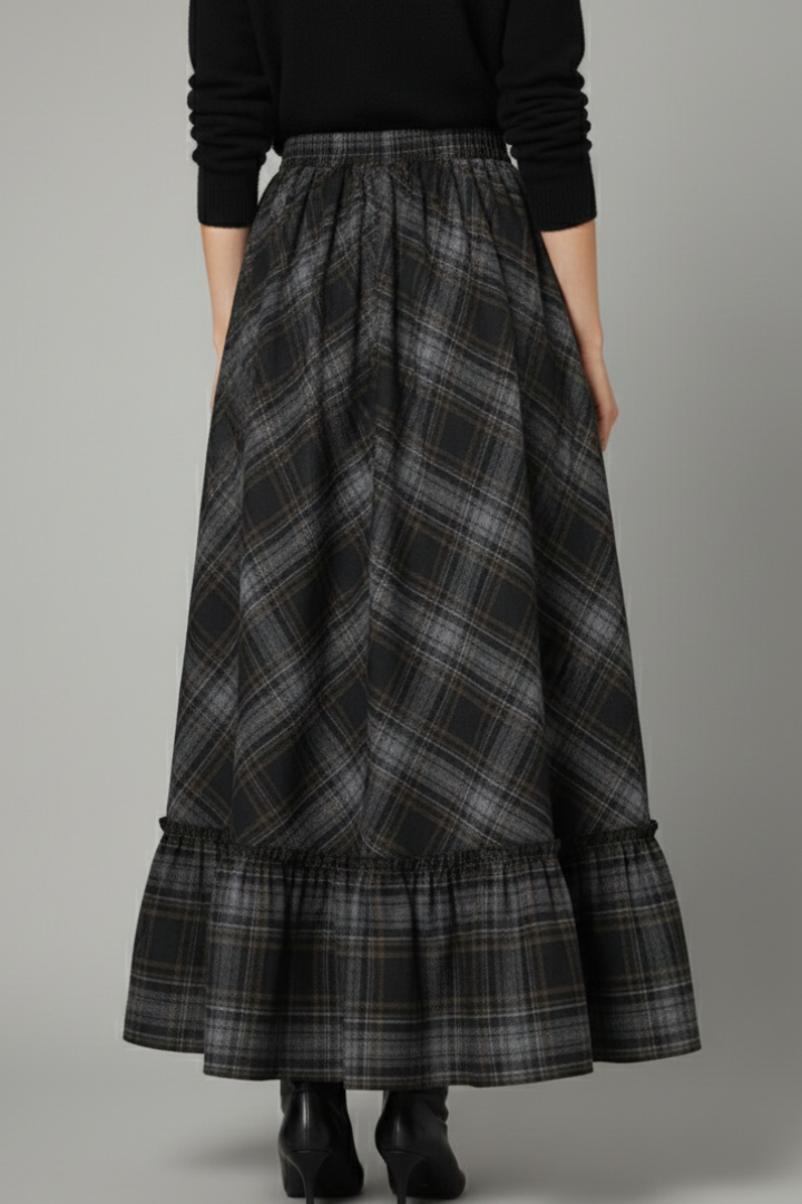 Yssa | Classic Plaid High Waist Long Maxi Skirt