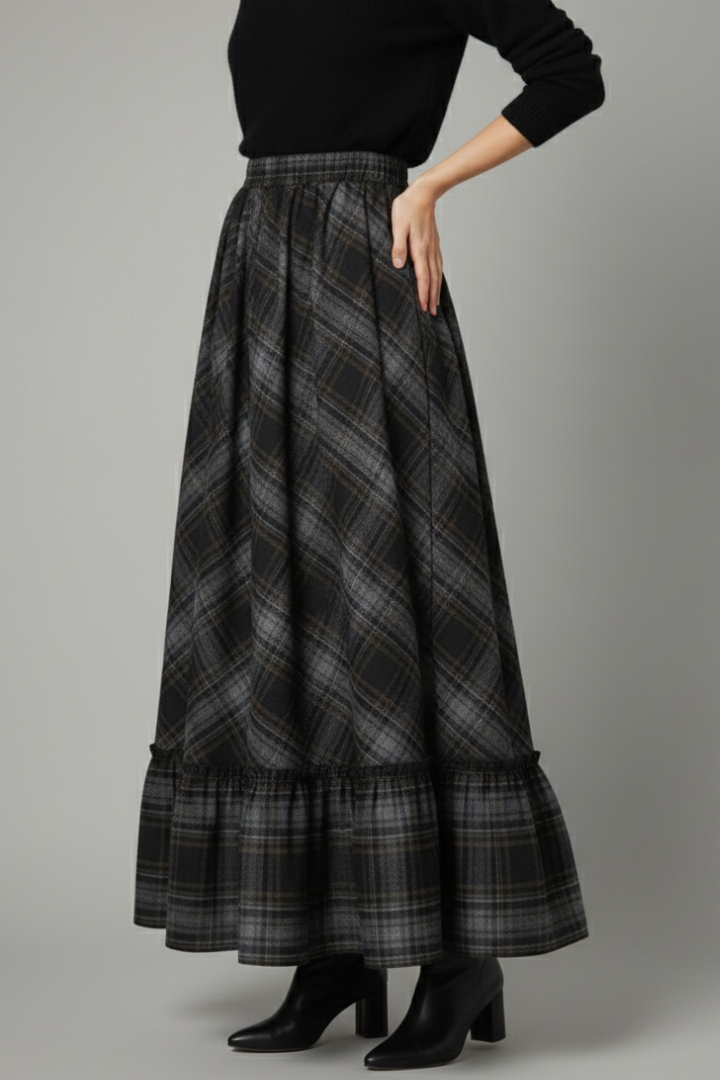 Yssa | Classic Plaid High Waist Long Maxi Skirt