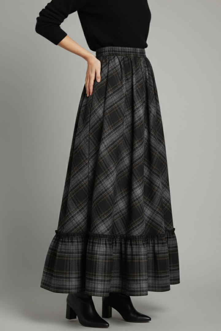 Yssa | Classic Plaid High Waist Long Maxi Skirt