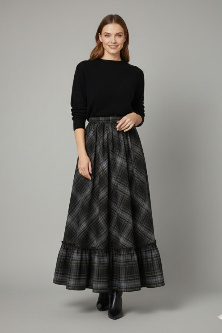 Yssa | Classic Plaid High Waist Long Maxi Skirt