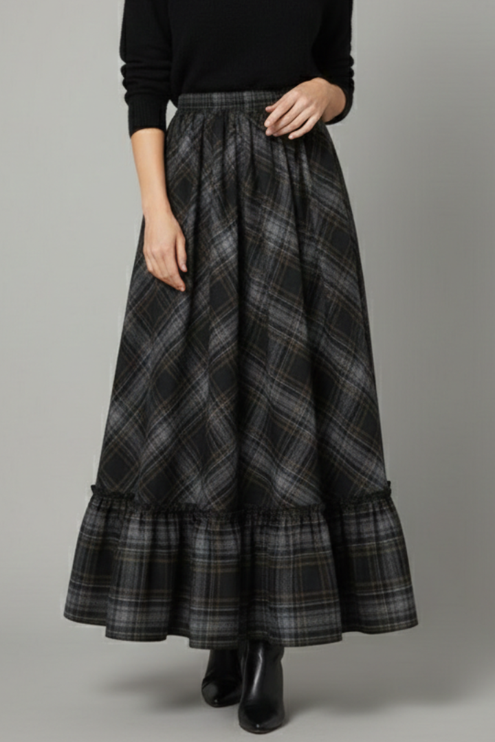 Yssa | Classic Plaid High Waist Long Maxi Skirt